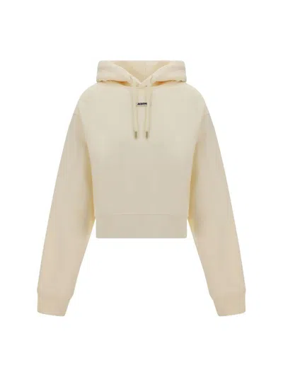 Jacquemus Cotton Hoodie With Drawstring Hood And Ribbed Details In Neutral