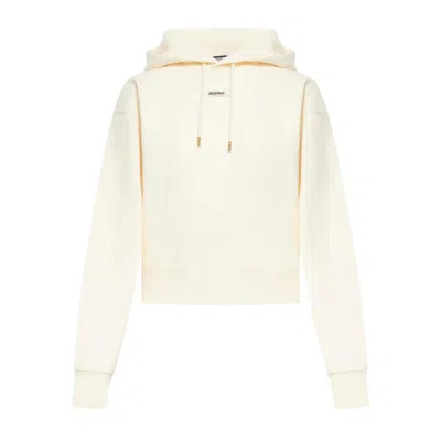 Jacquemus Cotton Hoodie With Drawstring Hood And Ribbed Details In Neutral