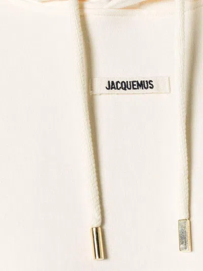 Jacquemus Cotton Hoodie With Drawstring Hood And Ribbed Details In Neutral