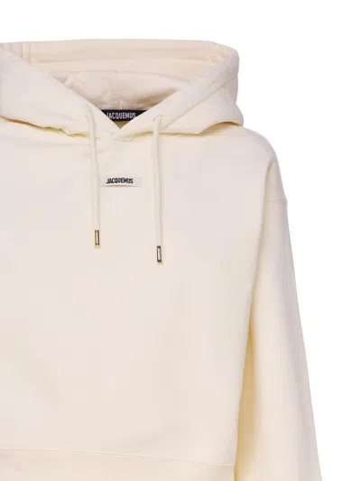 Jacquemus Cotton Hoodie With Drawstring Hood And Ribbed Details In Neutral