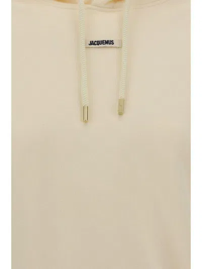 Jacquemus Cotton Hoodie With Drawstring Hood And Ribbed Details In Neutral