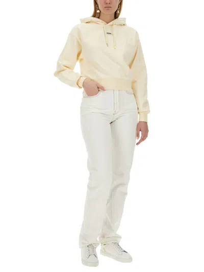 Jacquemus Cotton Hoodie With Drawstring Hood And Ribbed Details In Neutral