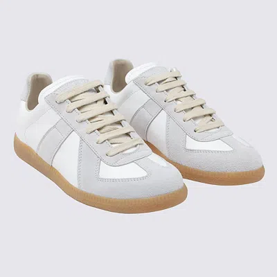 Maison Margiela Women Replica Low-top Leather Sneakers With Suede Inserts In White