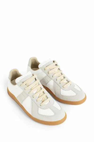 Maison Margiela Women Replica Low-top Leather Sneakers With Suede Inserts In White