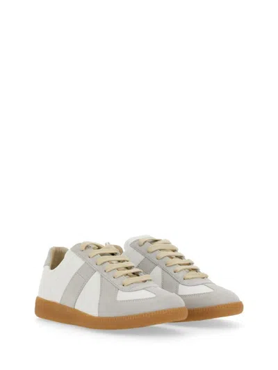 Maison Margiela Women Replica Low-top Leather Sneakers With Suede Inserts In White