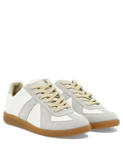 Maison Margiela Women Replica Low-top Leather Sneakers With Suede Inserts In White