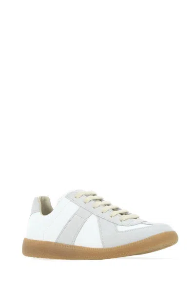 Maison Margiela Women Replica Low-top Leather Sneakers With Suede Inserts In White