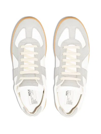 Maison Margiela Women Replica Low-top Leather Sneakers With Suede Inserts In White