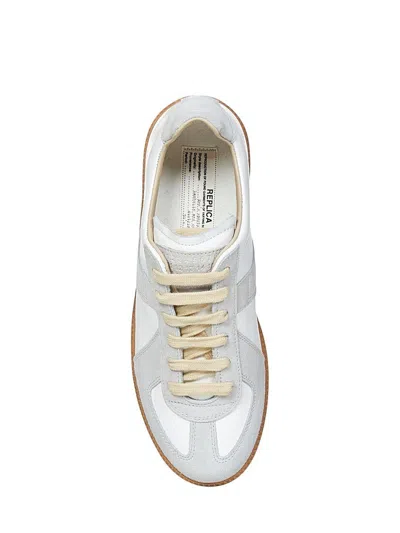 Maison Margiela Women Replica Low-top Leather Sneakers With Suede Inserts In White
