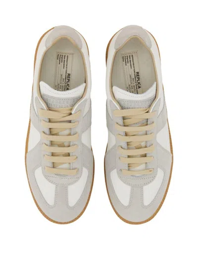 Maison Margiela Women Replica Low-top Leather Sneakers With Suede Inserts In White