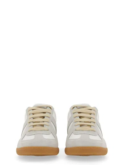 Maison Margiela Women Replica Low-top Leather Sneakers With Suede Inserts In White