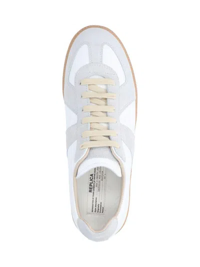 Maison Margiela Women Replica Low-top Leather Sneakers With Suede Inserts In White