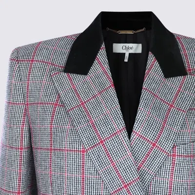 Chloé Double-breasted Velvet-trimmed Checked Wool Blazer