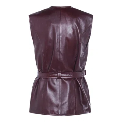 Chloé Leather Belted Waist Sleeveless Jacket In Purple