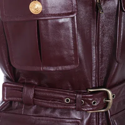 Chloé Leather Belted Waist Sleeveless Jacket In Purple