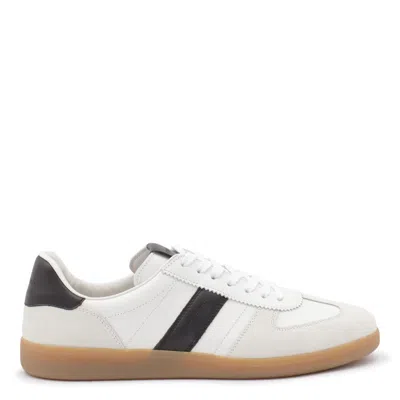 Tom Ford Archer White Low Top Sneakers With Logo Lettering On Tongue And Heel And Contrasting Heel In Leather