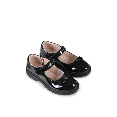 Tommy Hilfiger Black Ballet Flats For Girl With Logo In Black