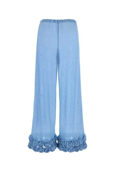 Oseree Pant Wide-leg Floral Embellishments In Blue