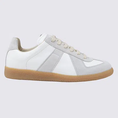 Maison Margiela Women Replica Low-top Leather Sneakers With Suede Inserts In White