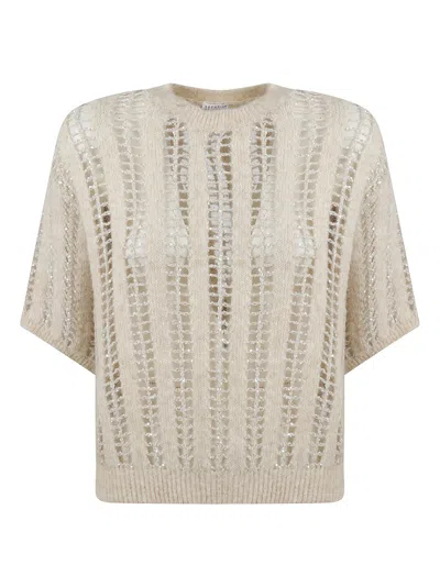 Brunello Cucinelli Open Knit Cropped Sweater With Sheer In Neutral
