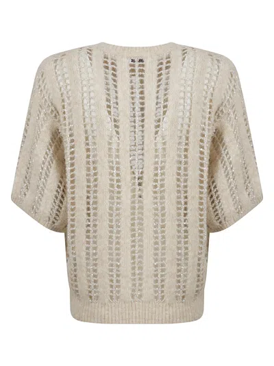Brunello Cucinelli Open Knit Cropped Sweater With Sheer In Neutral