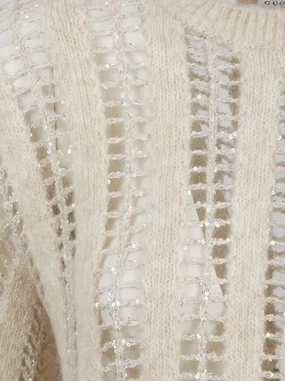 Brunello Cucinelli Open Knit Cropped Sweater With Sheer In Neutral