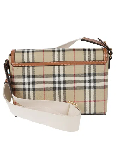 Burberry Brown Calf Leather Note Check Crossbody Bag