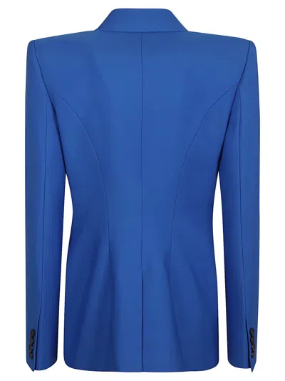 Alexander Mcqueen Double-breasted Structured Jacket With Wide Lapels In Blue