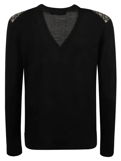 Tory Burch V-neck Cardigan Sweater With Patterned Fabric