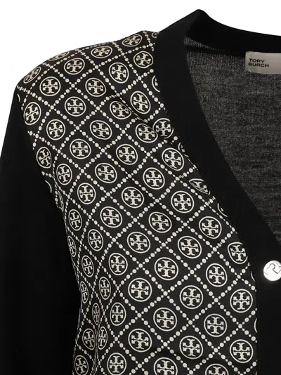 Tory Burch V-neck Cardigan Sweater With Patterned Fabric