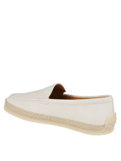 Tod's White Leather Moccasins With Logo-embossed Tongue