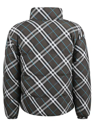 Burberry Khaki Check Reversible Down Jacket In Gray
