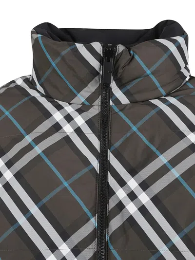 Burberry Khaki Check Reversible Down Jacket In Gray