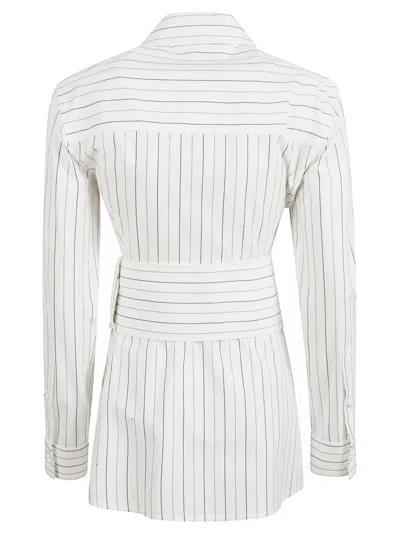 Burberry Vertical Striped Shirt With Belted Waist In White