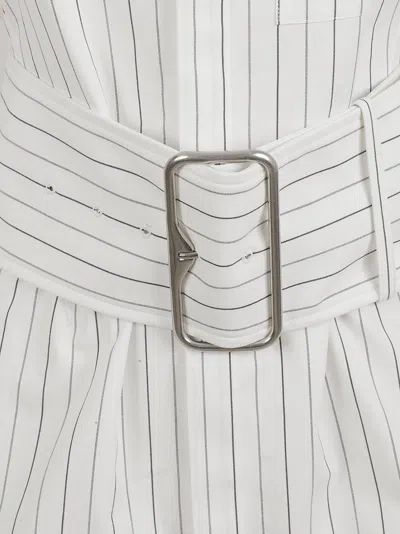 Burberry Vertical Striped Shirt With Belted Waist In White