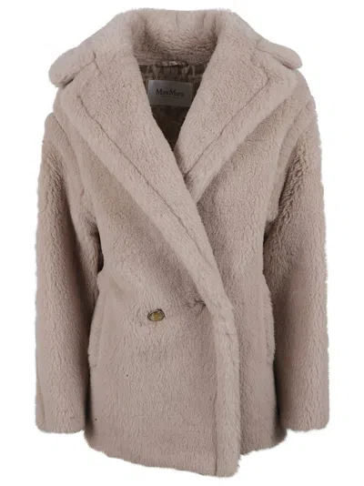 Max Mara Relaxed-fit Textured Coat With Classic Lapel In Neutral