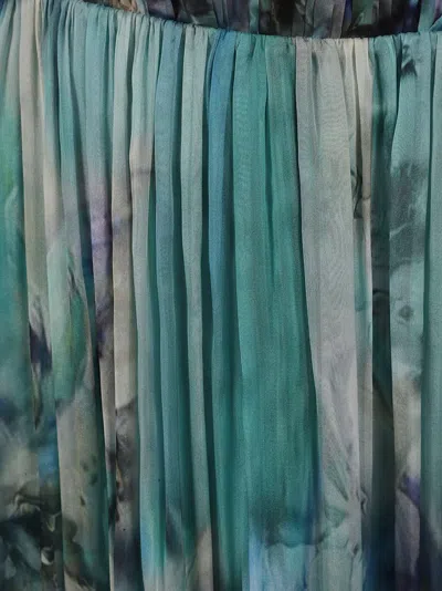 Alberta Ferretti Flower-print Pleated Chiffon Halter Gown In Blue
