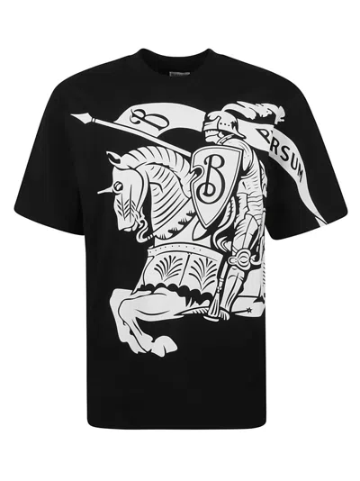 Burberry Black T-shirt With Contrasting Equestrian Knight Print In Cotton Man