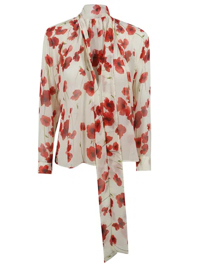 Max Mara Floral Print Shirt With High Neckline In Multi