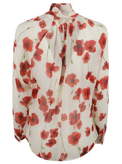 Max Mara Floral Print Shirt With High Neckline In Multi