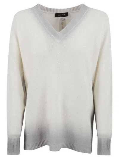 Fabiana Filippi V-neck White Sweater With Subtle Shimmer In Neutral