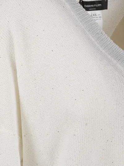 Fabiana Filippi V-neck White Sweater With Subtle Shimmer In Neutral