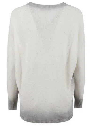 Fabiana Filippi V-neck White Sweater With Subtle Shimmer In Neutral
