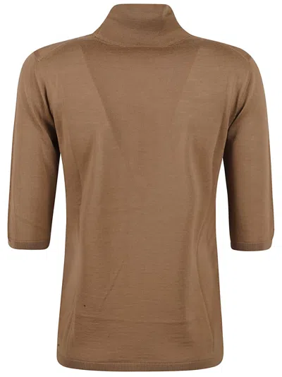 Max Mara Fitted Brown Sweater With High Neck In Brown