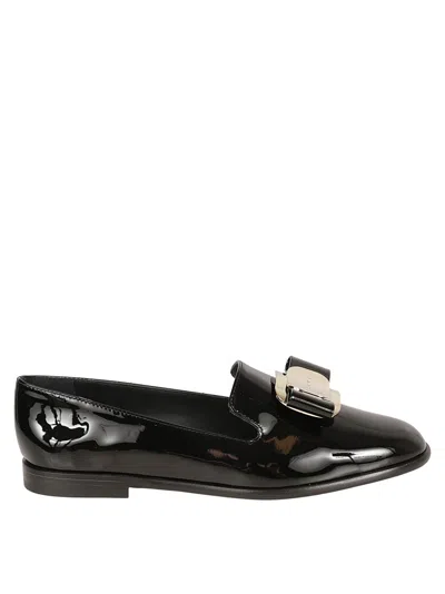 Ferragamo Black Patent Leather Flat Shoes