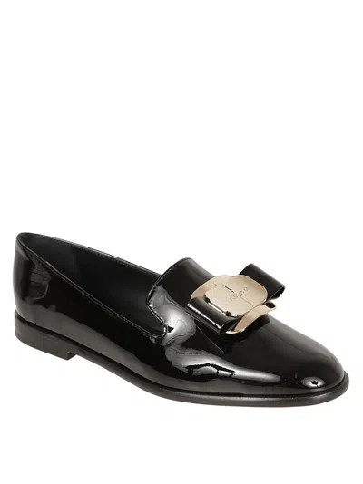 Ferragamo Black Patent Leather Flat Shoes
