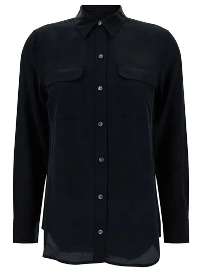 Equipment Patched Chest Pocket Plain Shirt In Black