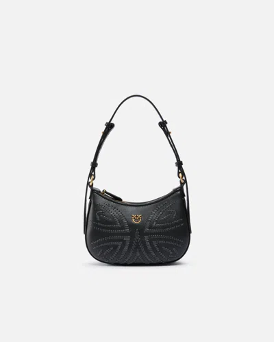 Pinko Baby Half Moon Shoulder Bag With Raffia Embroidery