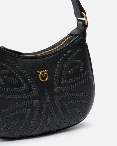 Pinko Baby Half Moon Shoulder Bag With Raffia Embroidery