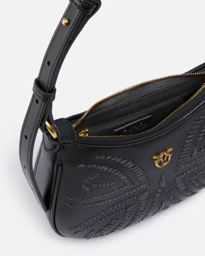 Pinko Baby Half Moon Shoulder Bag With Raffia Embroidery